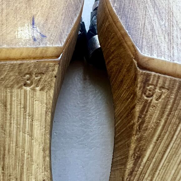 Eric Michael Rachel Black & Metallic Silver Sandals & Faux Wood Size EU 37 US 7 - Picture 15 of 16